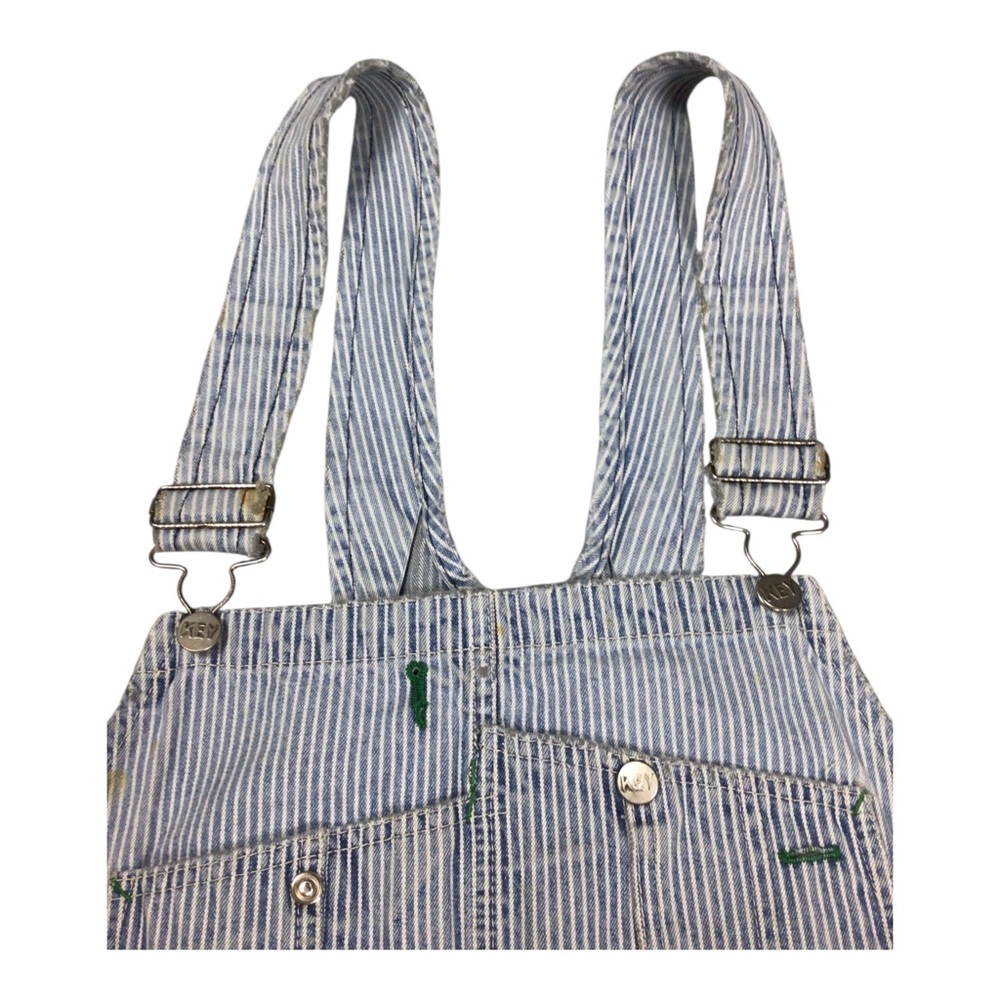 Upcycled Vintage Key Bib Railroad Striped Overalls Embroidered Crochet Parchwork - Picture 14 of 14